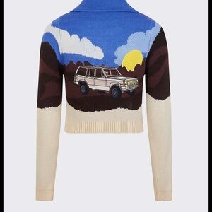House of Sunny Blue and Brown Scenic Knit Sweater